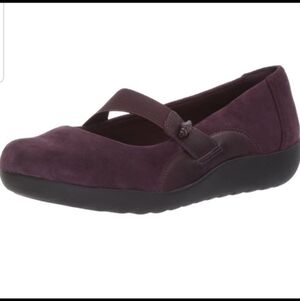 Clarks Medora Frost Aubergine Suede Mary Jane Flats Shoes Size 8.5M